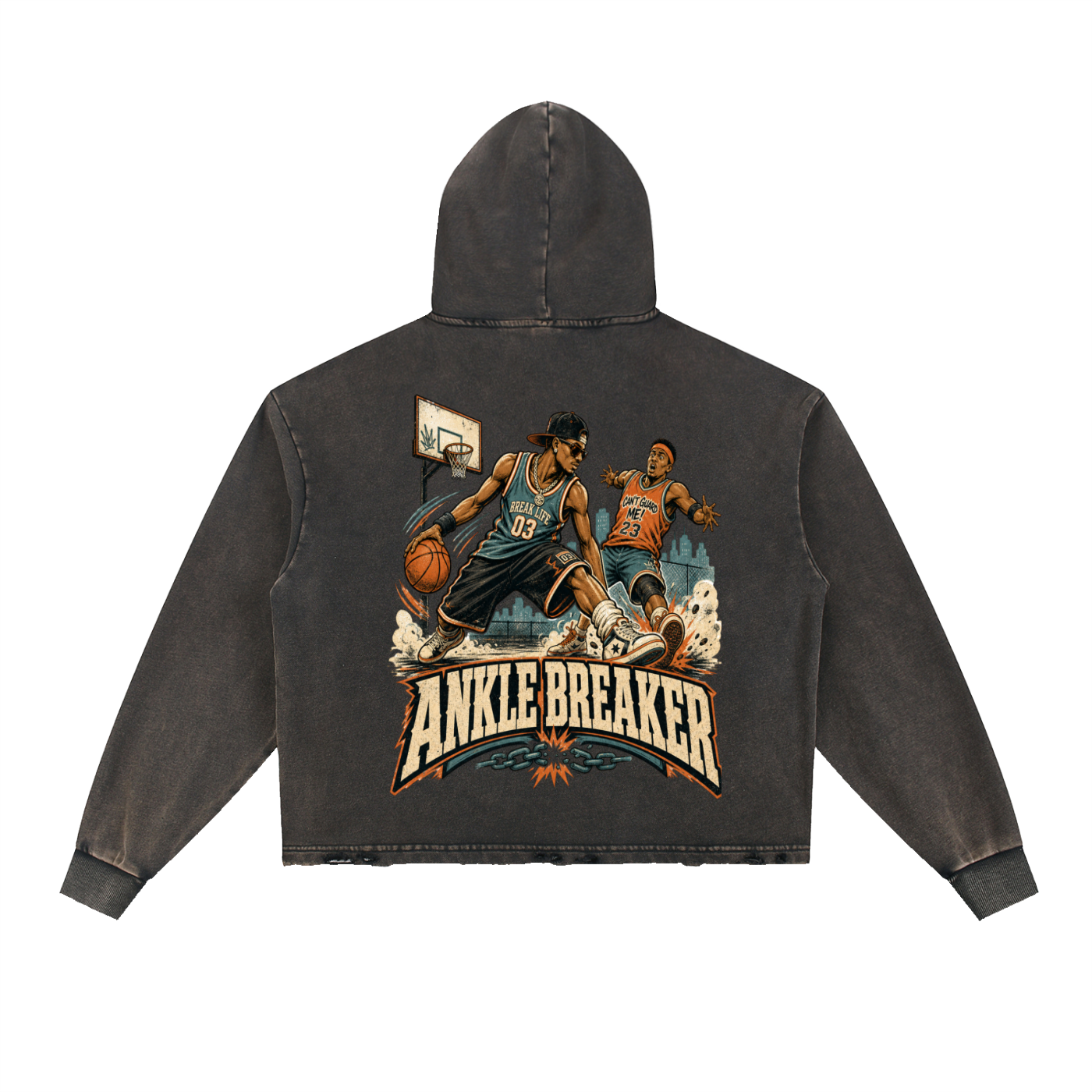 Ankle breaker-Vintage Washed Frayed-Hem Hoodie