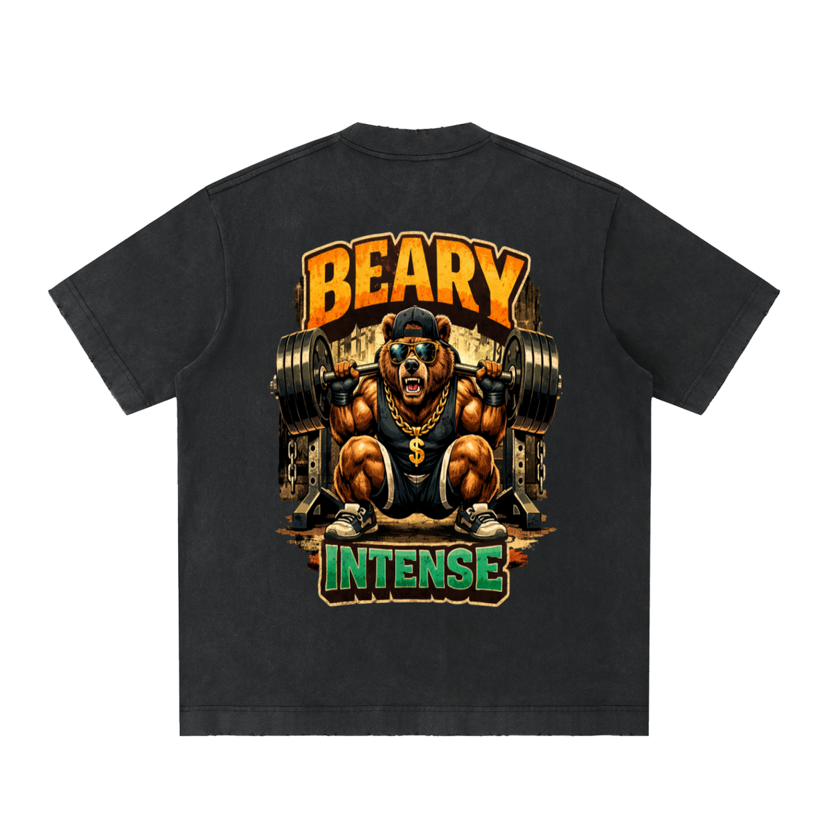 Beary intense-Heavyweight Vintage Washed Frayed T-Shirt