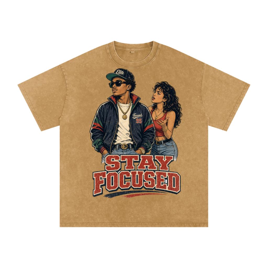 Stay focused-Snow Washed Oversized Cotton T-Shirt