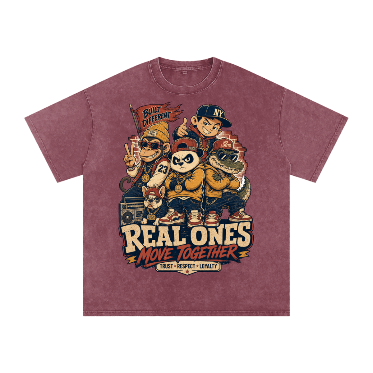 Real ones move together-Snow Washed Oversized Cotton T-Shirt