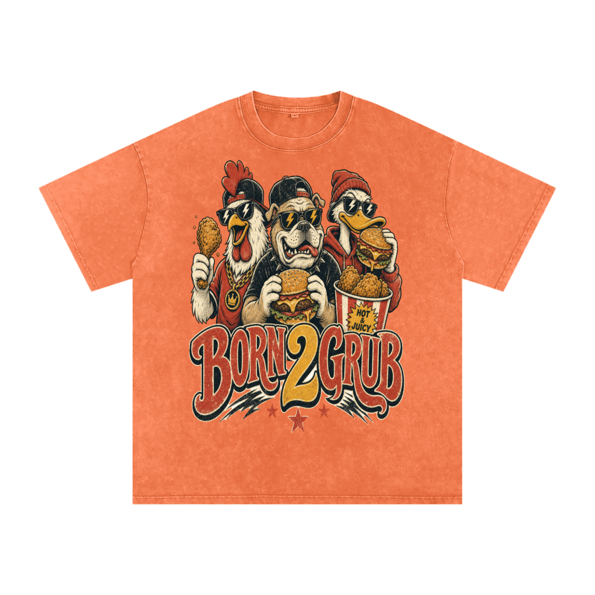 Born 2 Grub — Oversized Snow Washed Tee