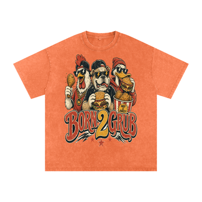 Unisex Born 2 grub Snow Washed Oversized Cotton T-Shirt