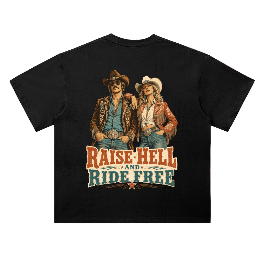 Raise hell and ride free-Heavyweight Drop Shoulder Cotton T-Shirt