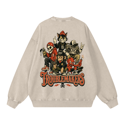 Unisex Trouble makers Snow Washed Oversized Sweatshirt