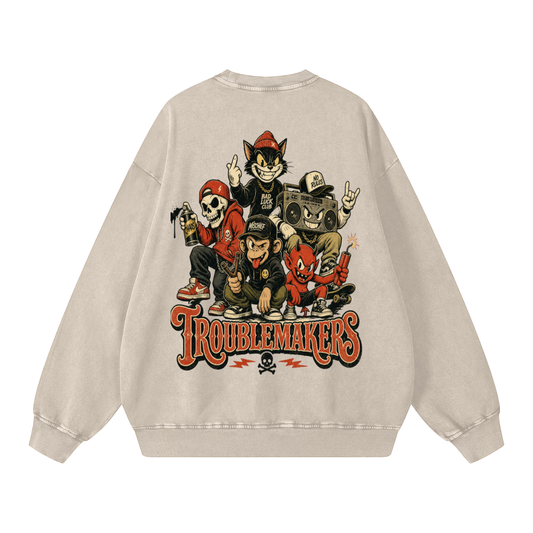 Unisex Trouble makers Snow Washed Oversized Sweatshirt