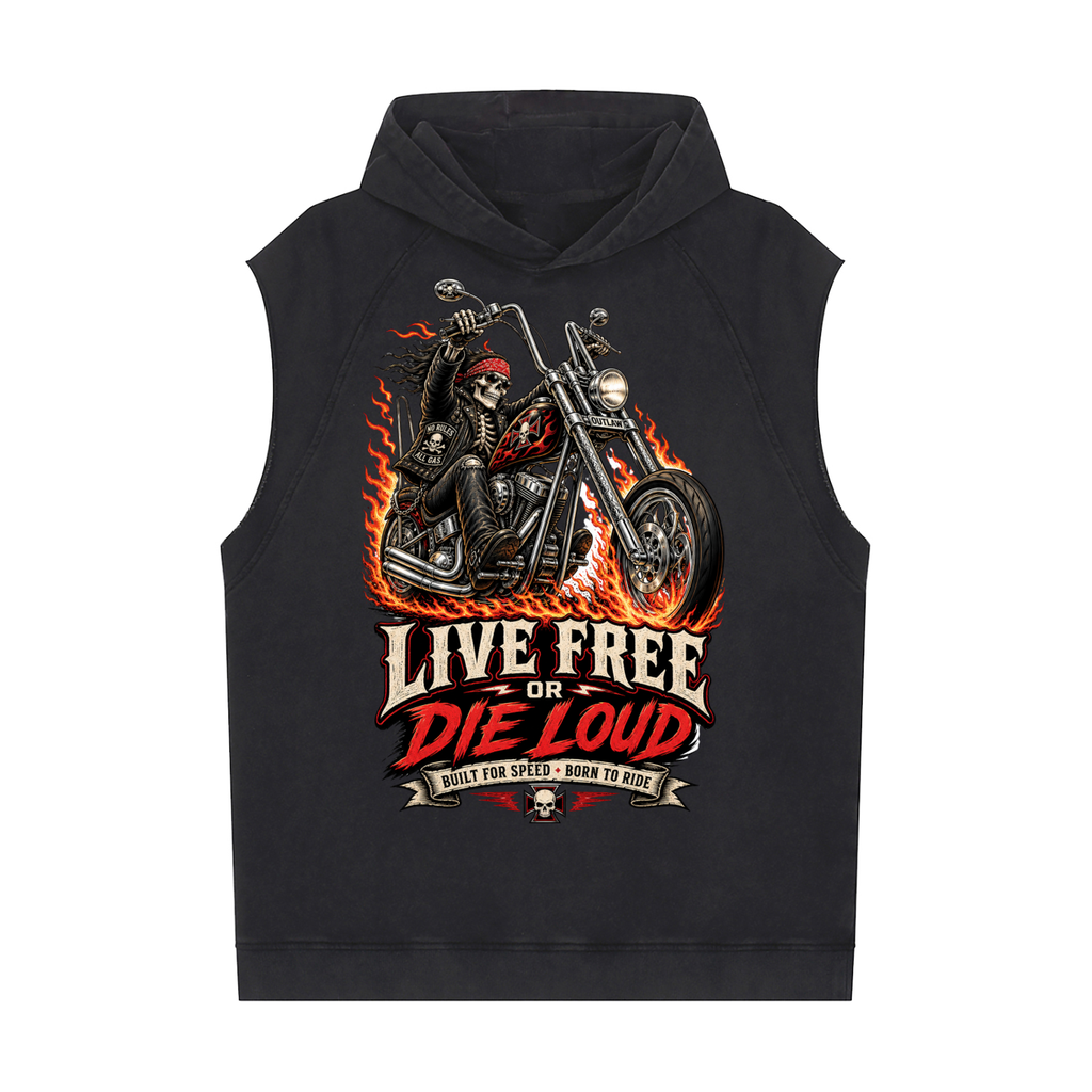 Live free or die loud-Snow Washed Sleeveless Hoodie