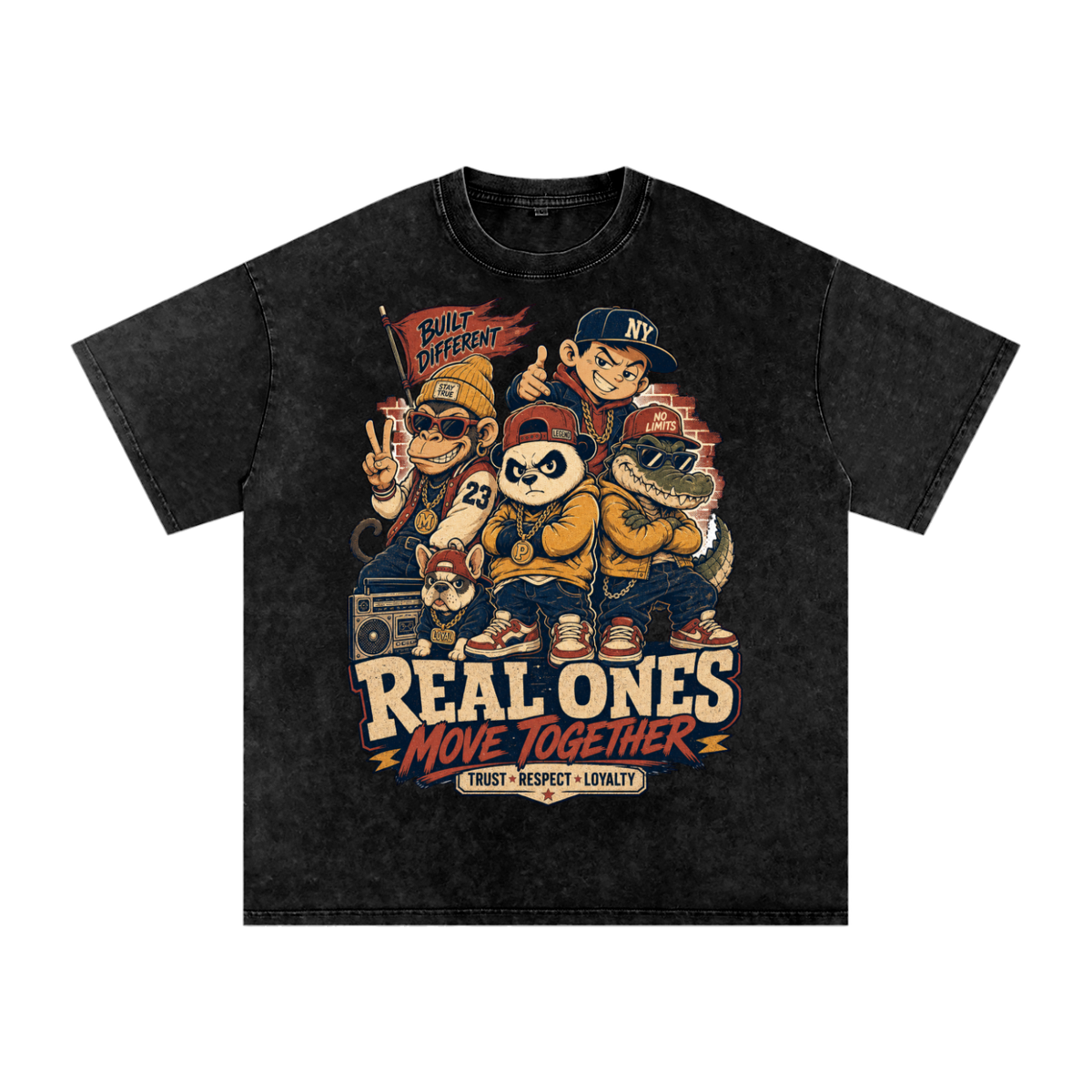 Real ones move together-Snow Washed Oversized Cotton T-Shirt