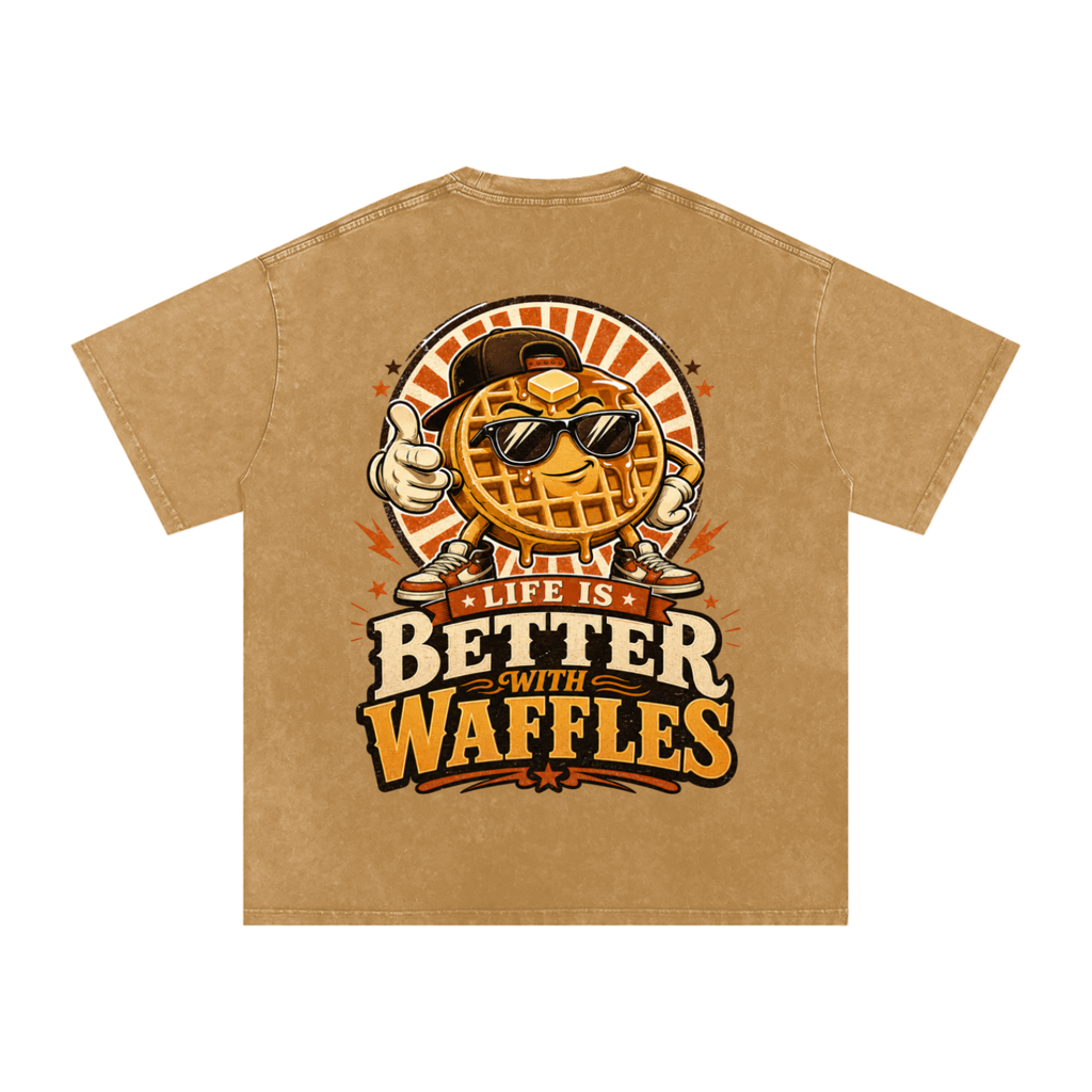 Life is better with waffles-Snow Washed Oversized Cotton T-Shirt