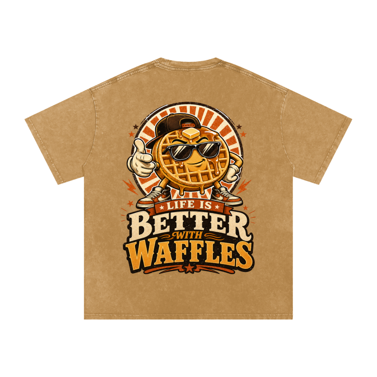 Life is better with waffles-Snow Washed Oversized Cotton T-Shirt