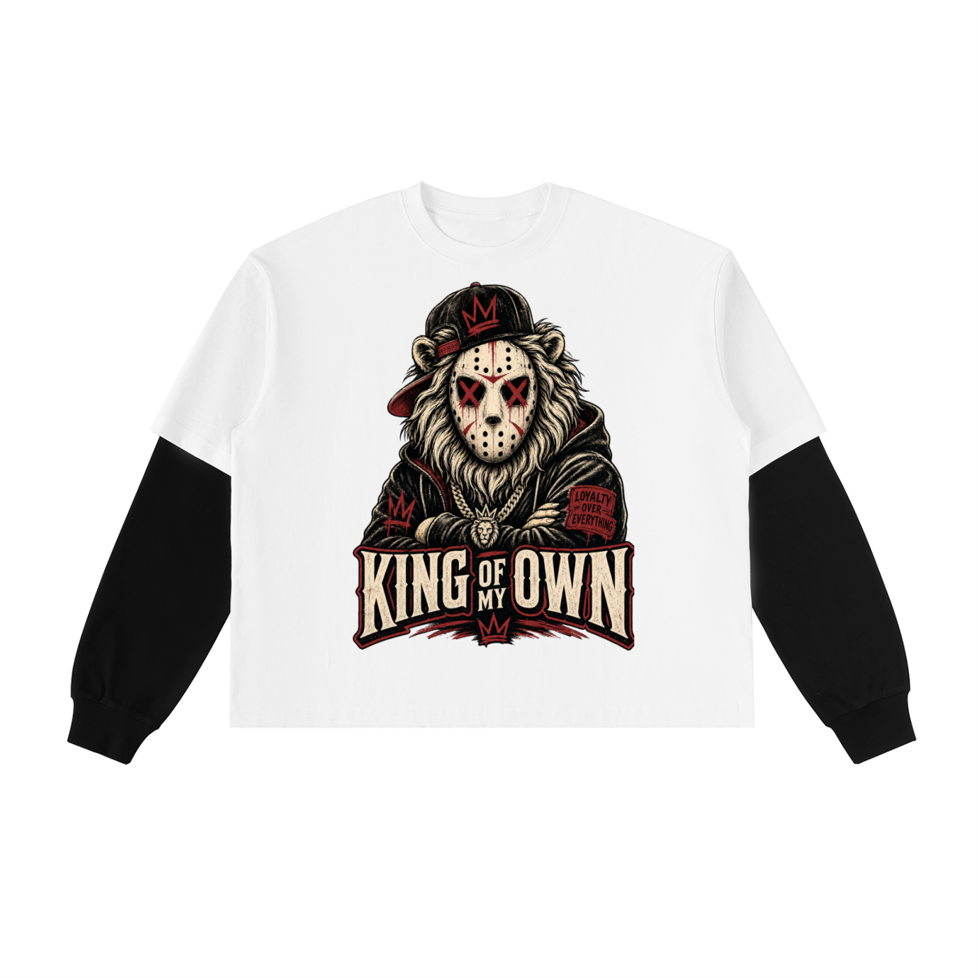 King of my own Layered Contrast Sleeve Cotton T-Shirt(This item is shipped from oversees ship time may be longer)