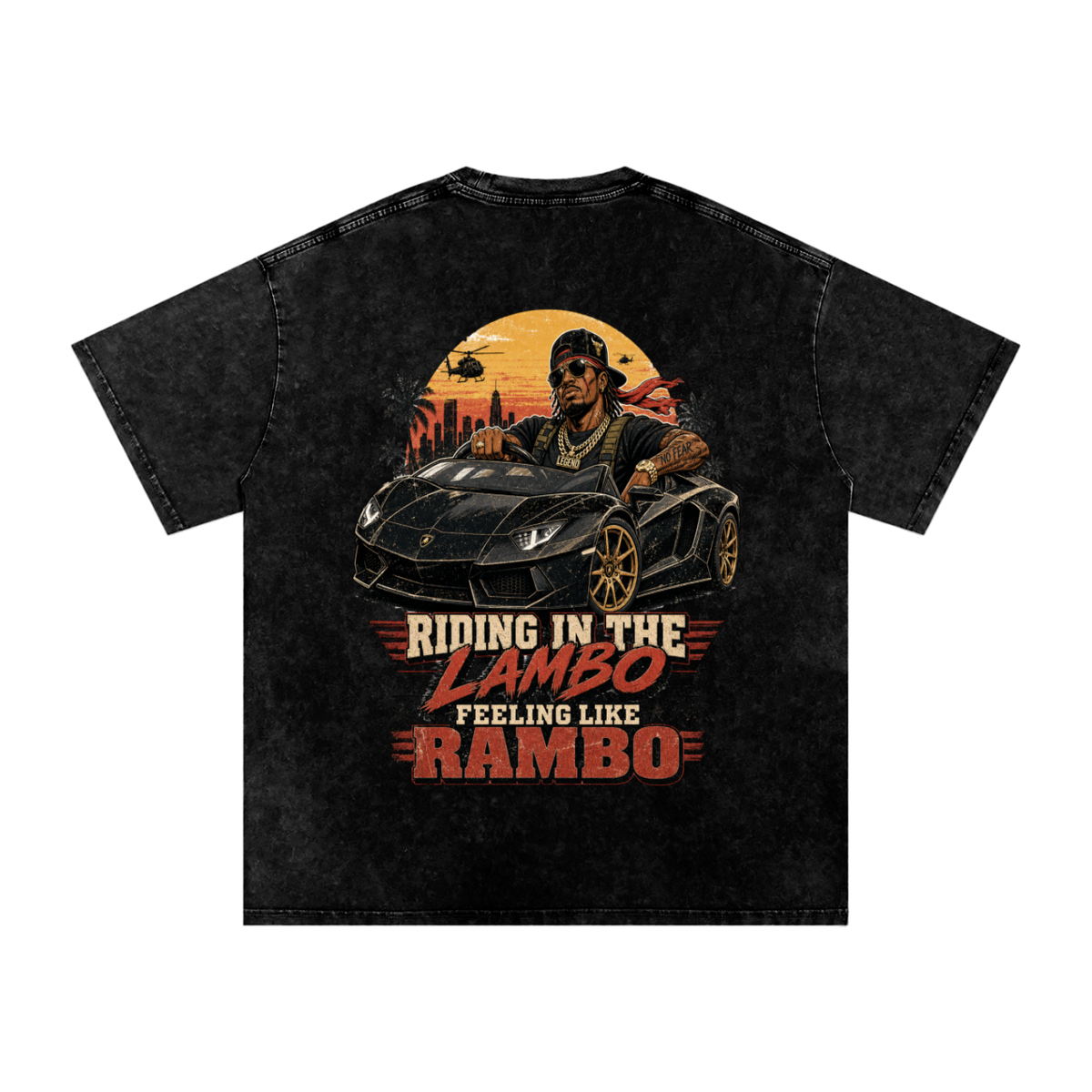 Riding in the lambo feeling like rambo-Snow Washed Oversized Cotton T-Shirt
