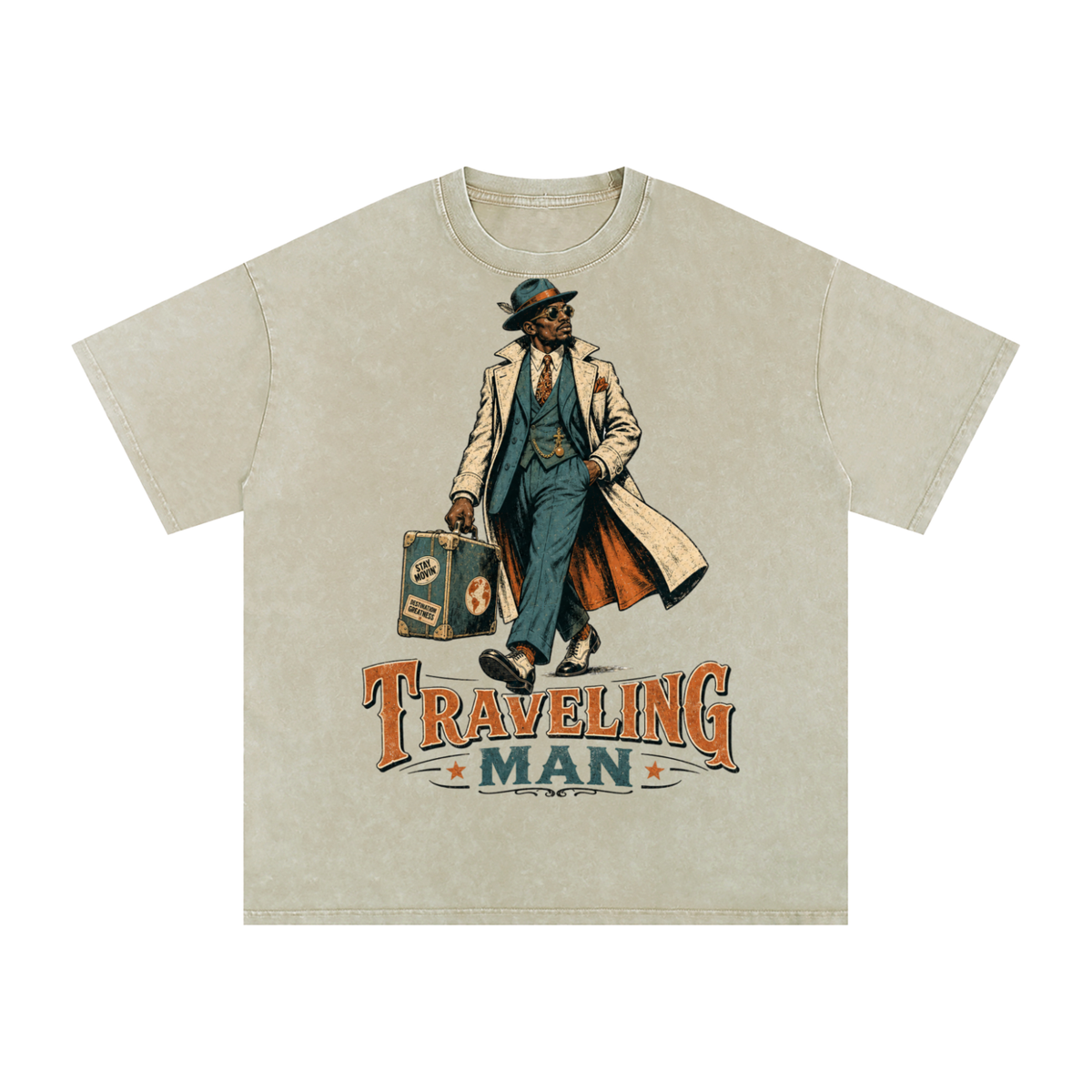 Traveling man-Snow Washed Oversized Cotton T-Shirt