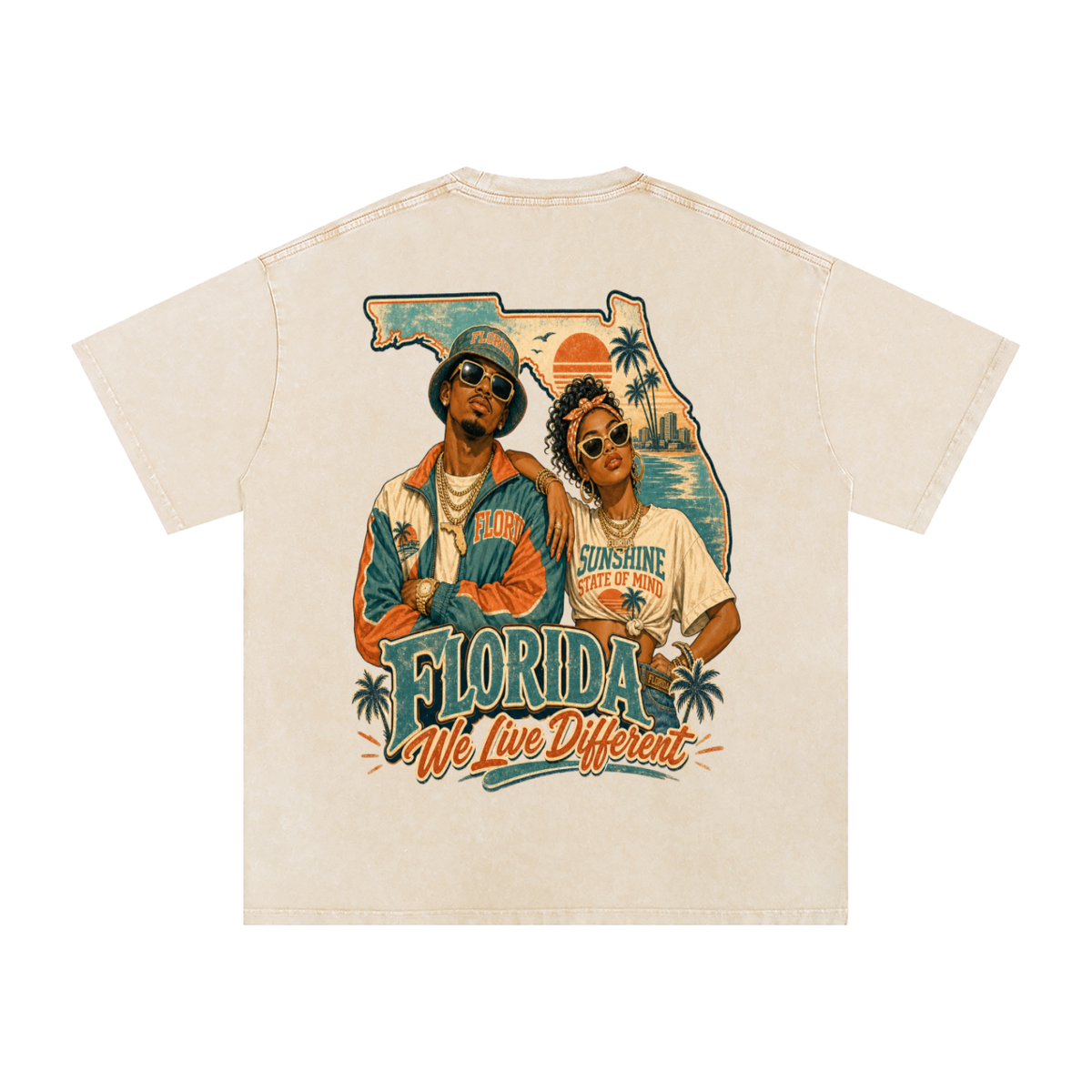 Florida we live different-Snow Washed Oversized Cotton T-Shirt