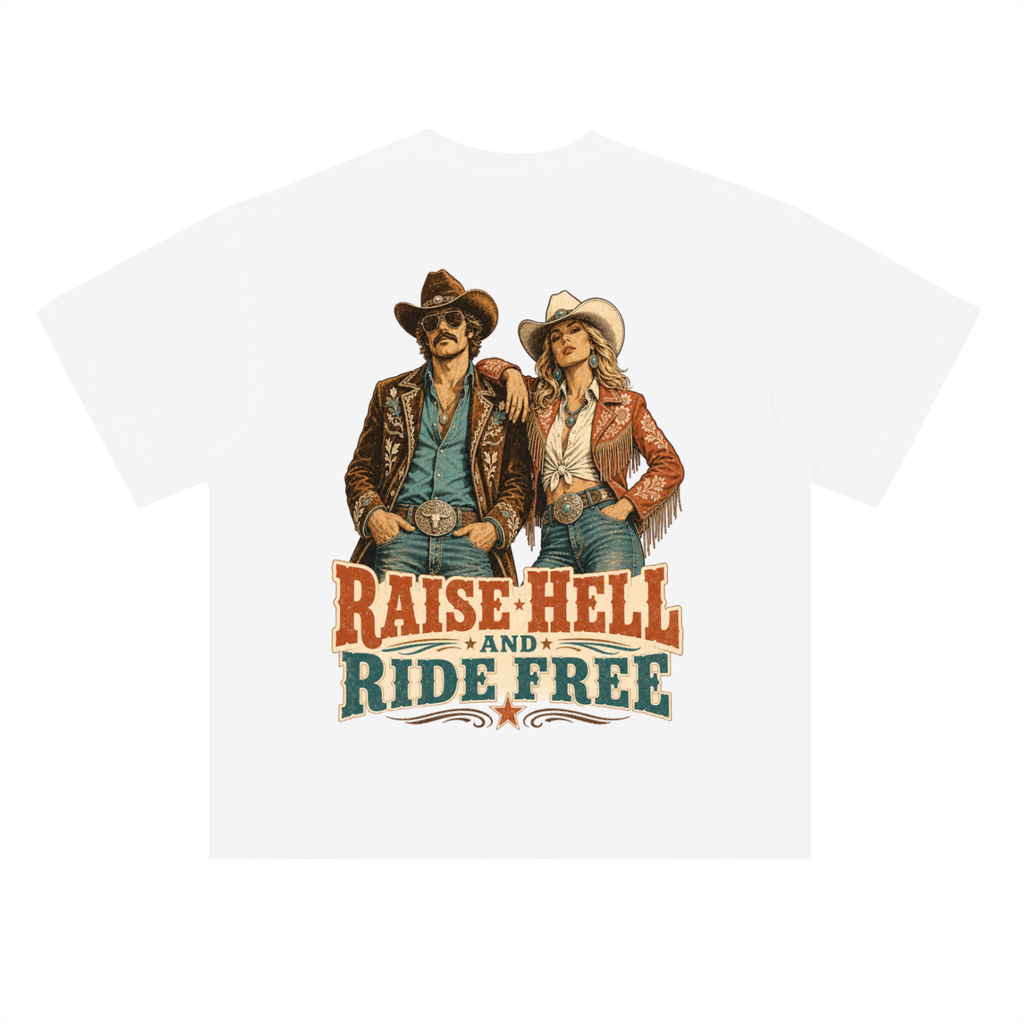 Raise hell and ride free-Heavyweight Drop Shoulder Cotton T-Shirt