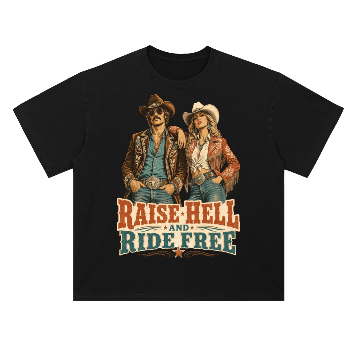 Raise hell and ride free-Heavyweight Drop Shoulder Cotton T-Shirt