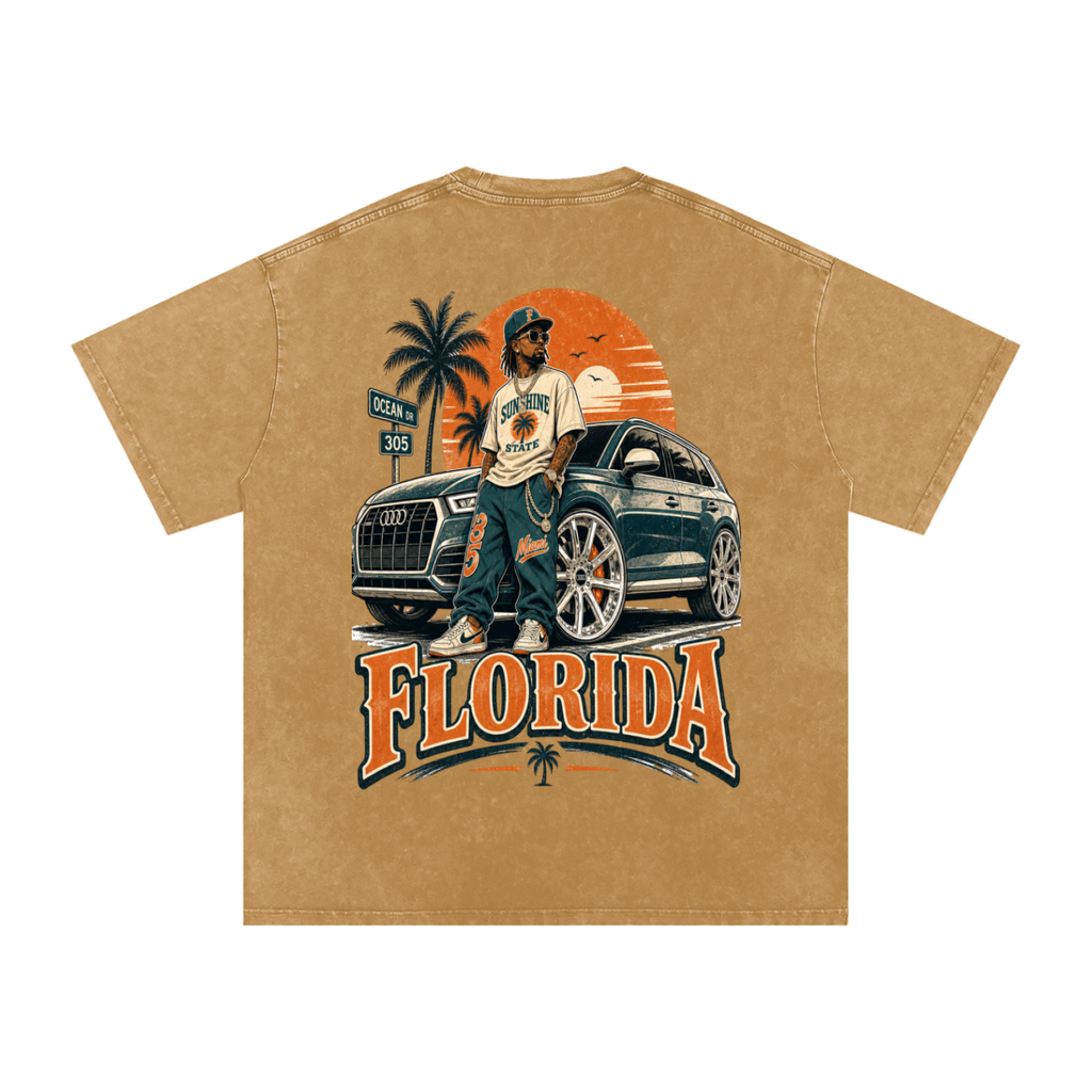 Florida-Snow Washed Oversized Cotton T-Shirt