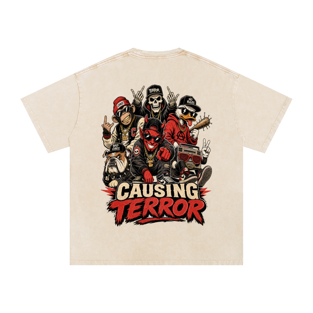 Causing terror-Snow Washed Oversized Cotton T-Shirt