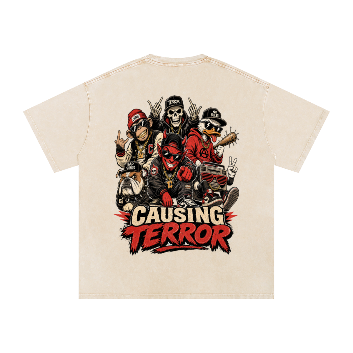 Causing terror-Snow Washed Oversized Cotton T-Shirt