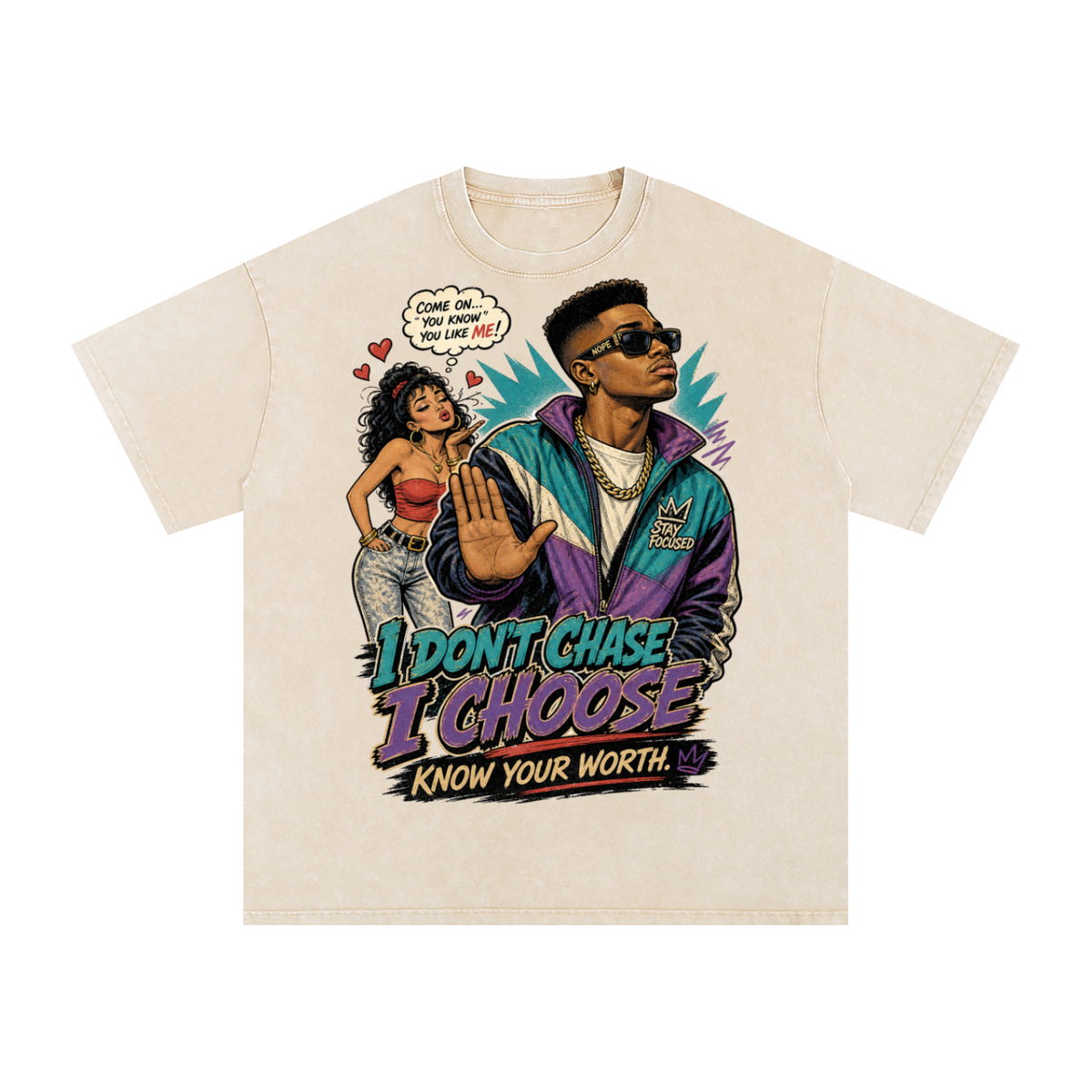 I don't chase-Snow Washed Oversized Cotton T-Shirt