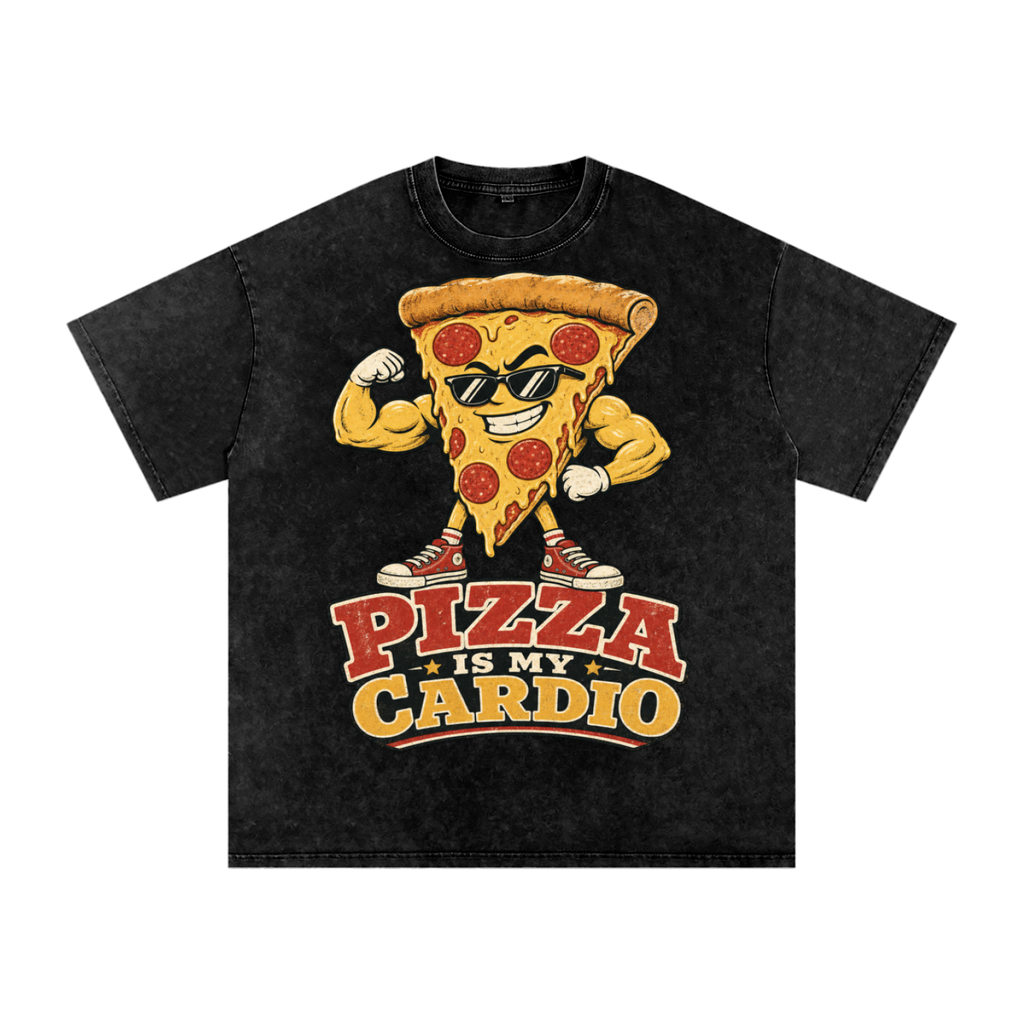 Pizza is my cardio-Snow Washed Oversized Cotton T-Shirt