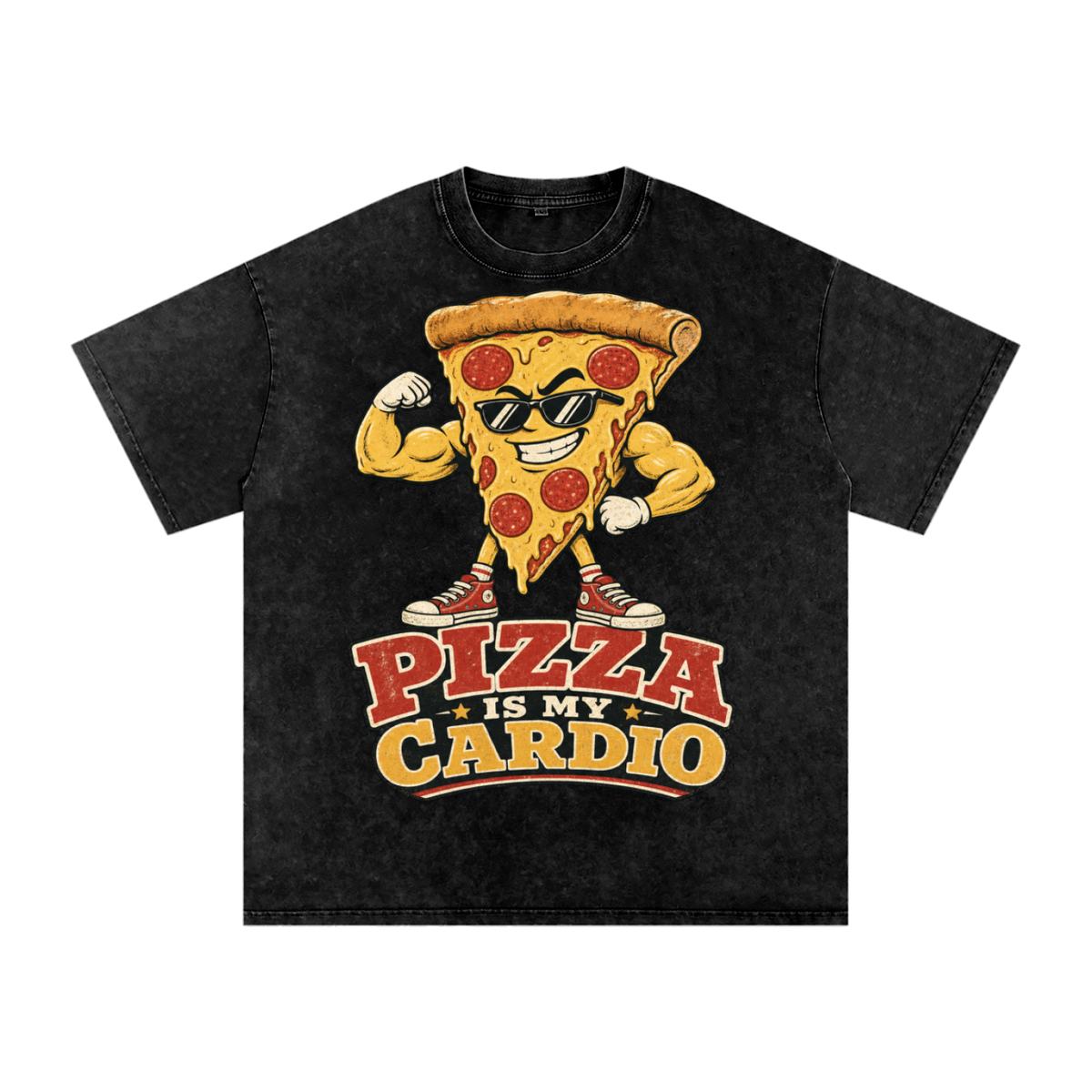 Pizza is my cardio-Snow Washed Oversized Cotton T-Shirt