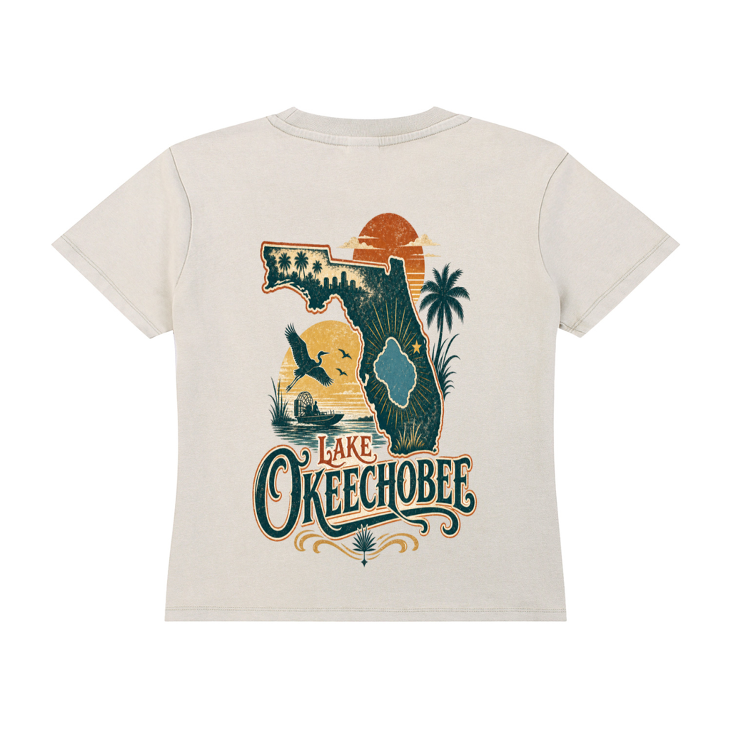 Lake Okeechobee-Vintage Wash Drop Shoulder T-shirt(This product ships from oversees ship time may take longer)