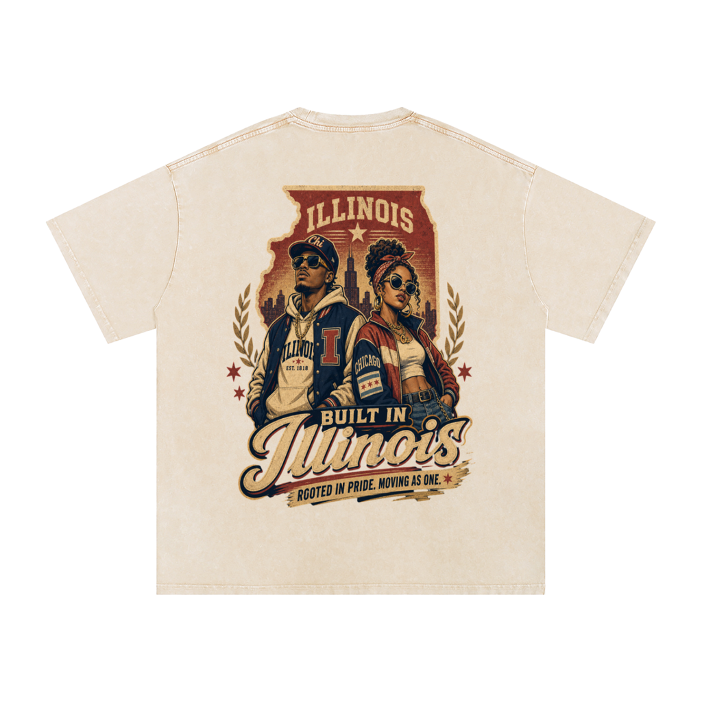 Built in Illinois-Snow Washed Oversized Cotton T-Shirt