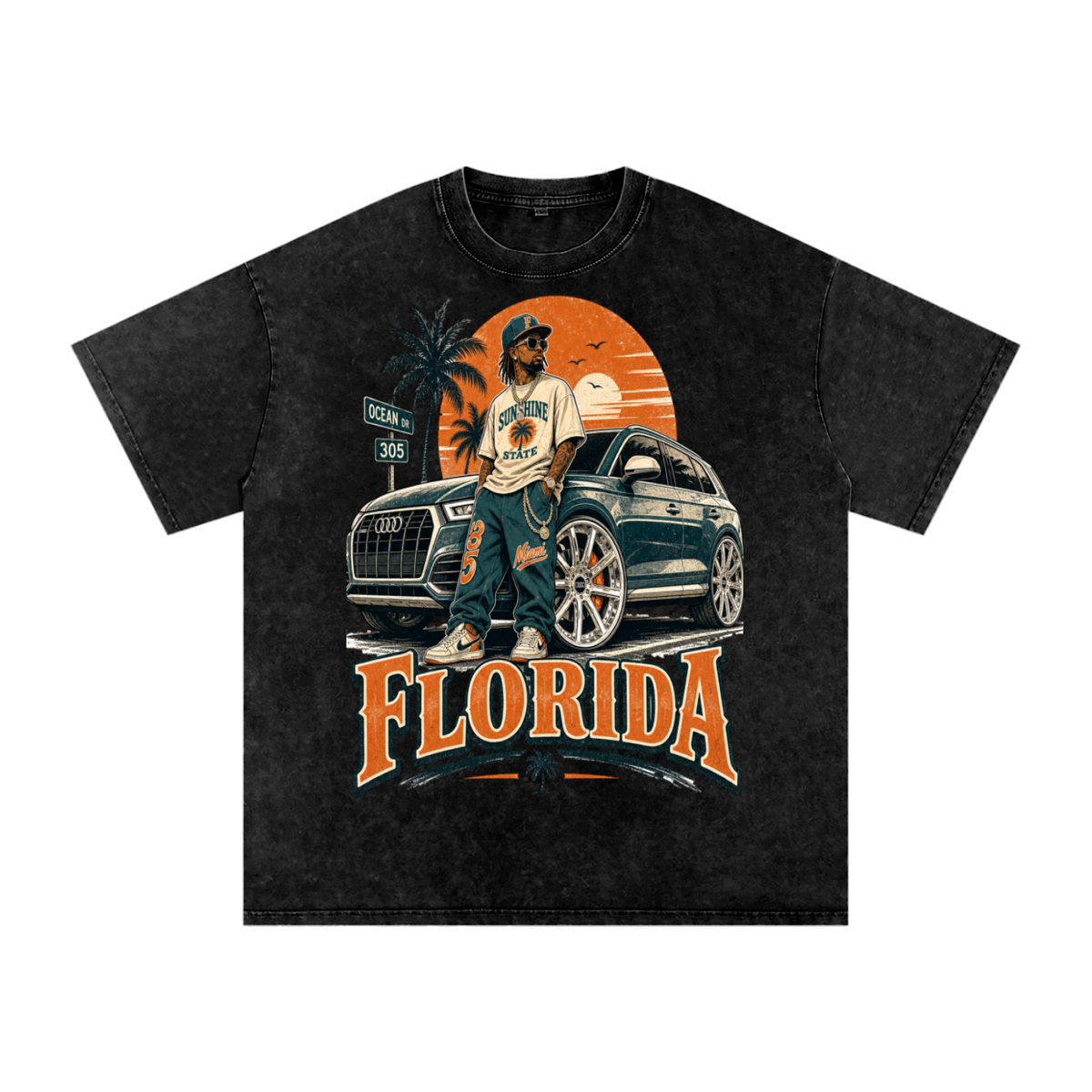 Florida-Snow Washed Oversized Cotton T-Shirt
