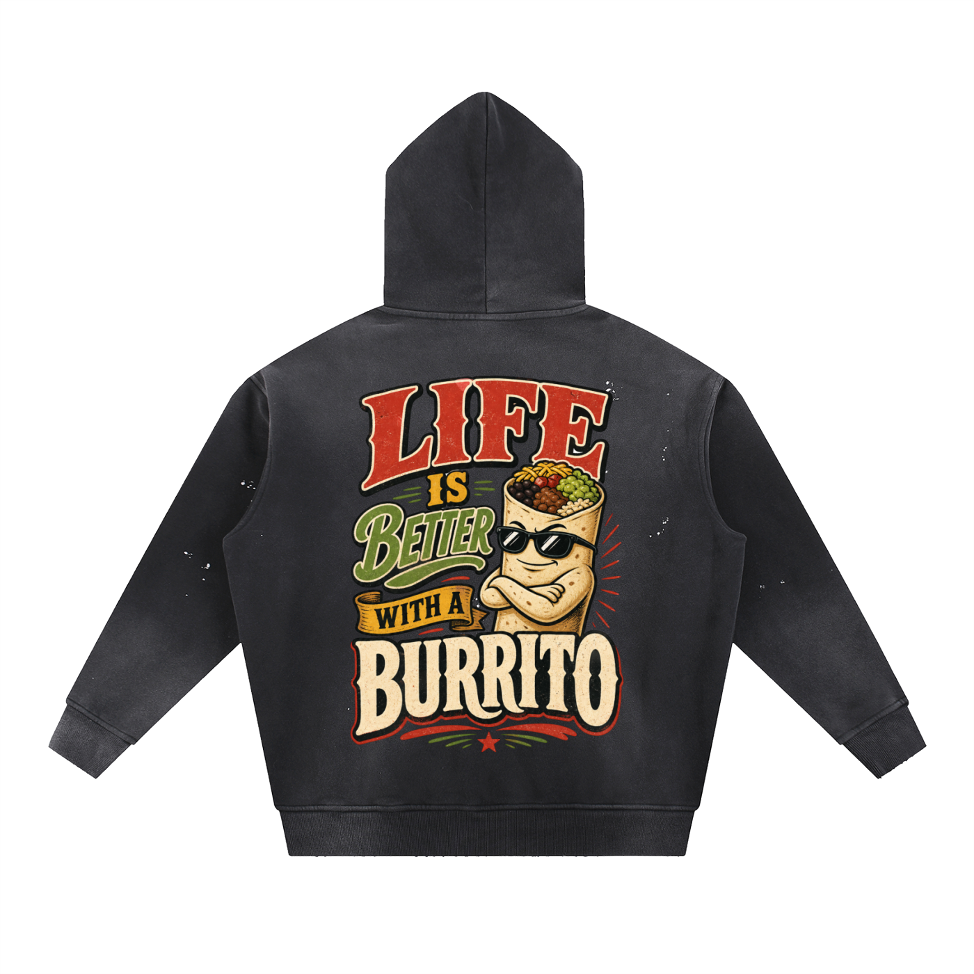 Life is better with a burrito-Vintage Washed Frayed Fleece Hoodie