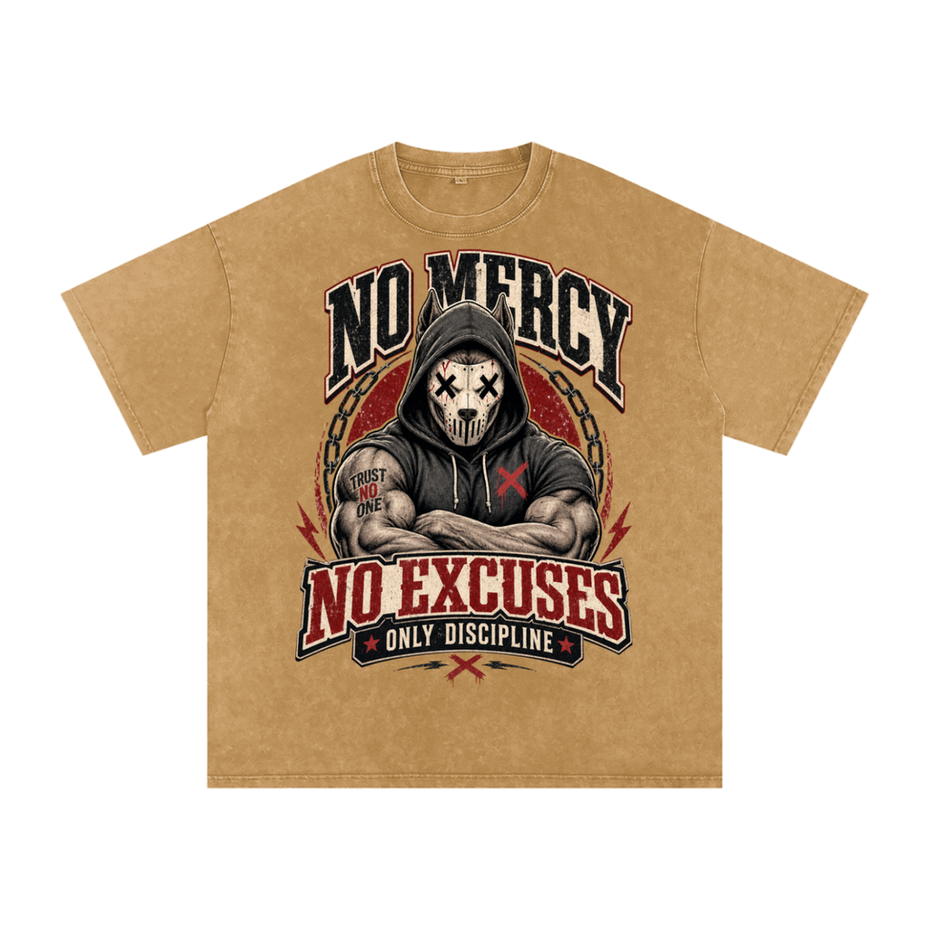 No mercy No excuses-Snow Washed Oversized Cotton T-Shirt