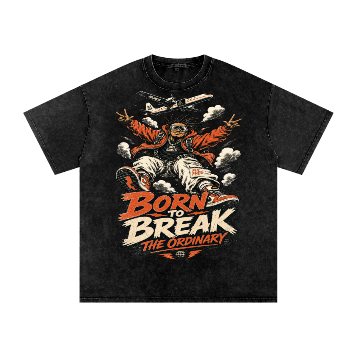 Born to break-Snow Washed Oversized Cotton T-Shirt