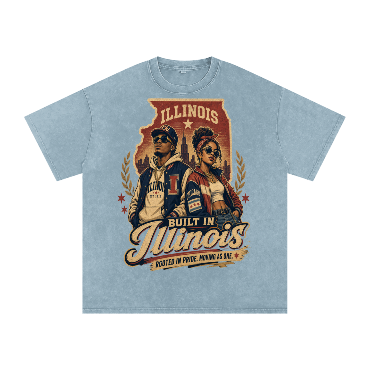 Built in Illinois-Snow Washed Oversized Cotton T-Shirt