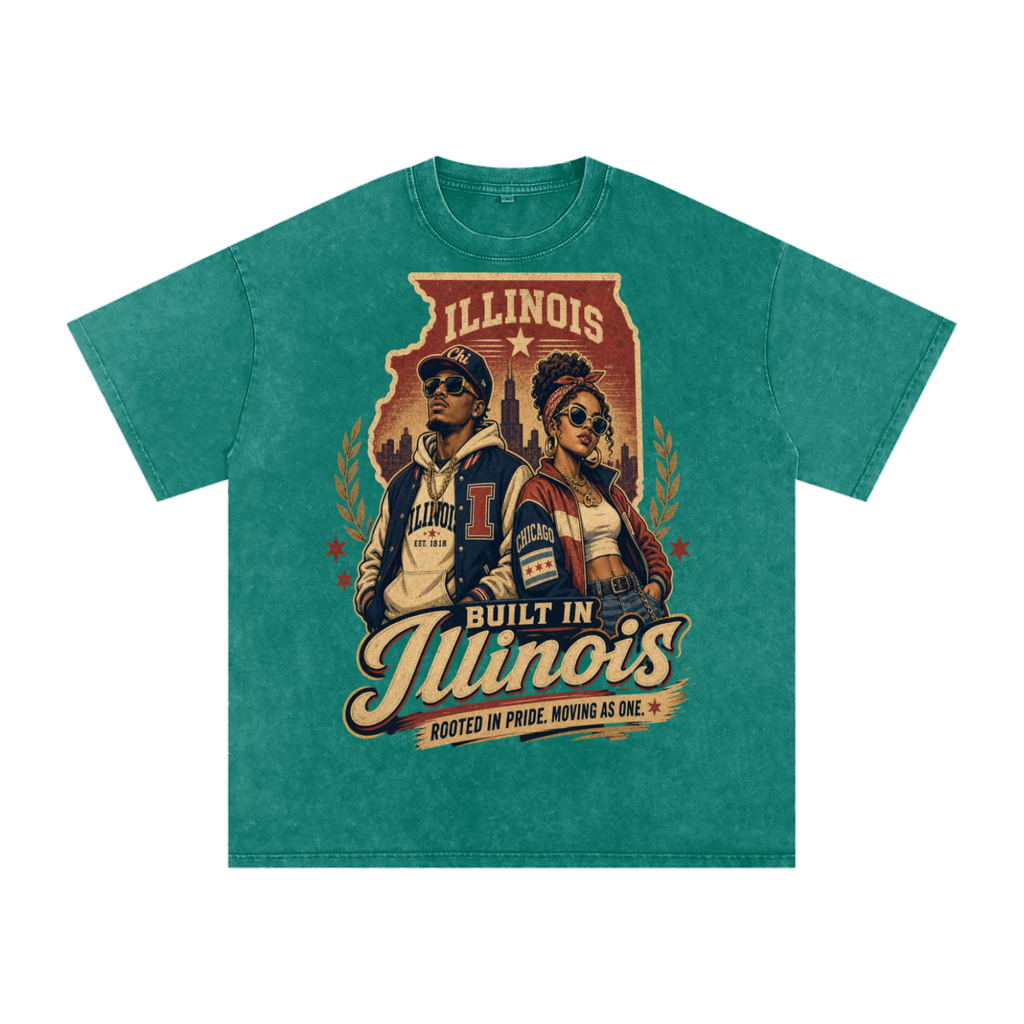 Built in Illinois-Snow Washed Oversized Cotton T-Shirt