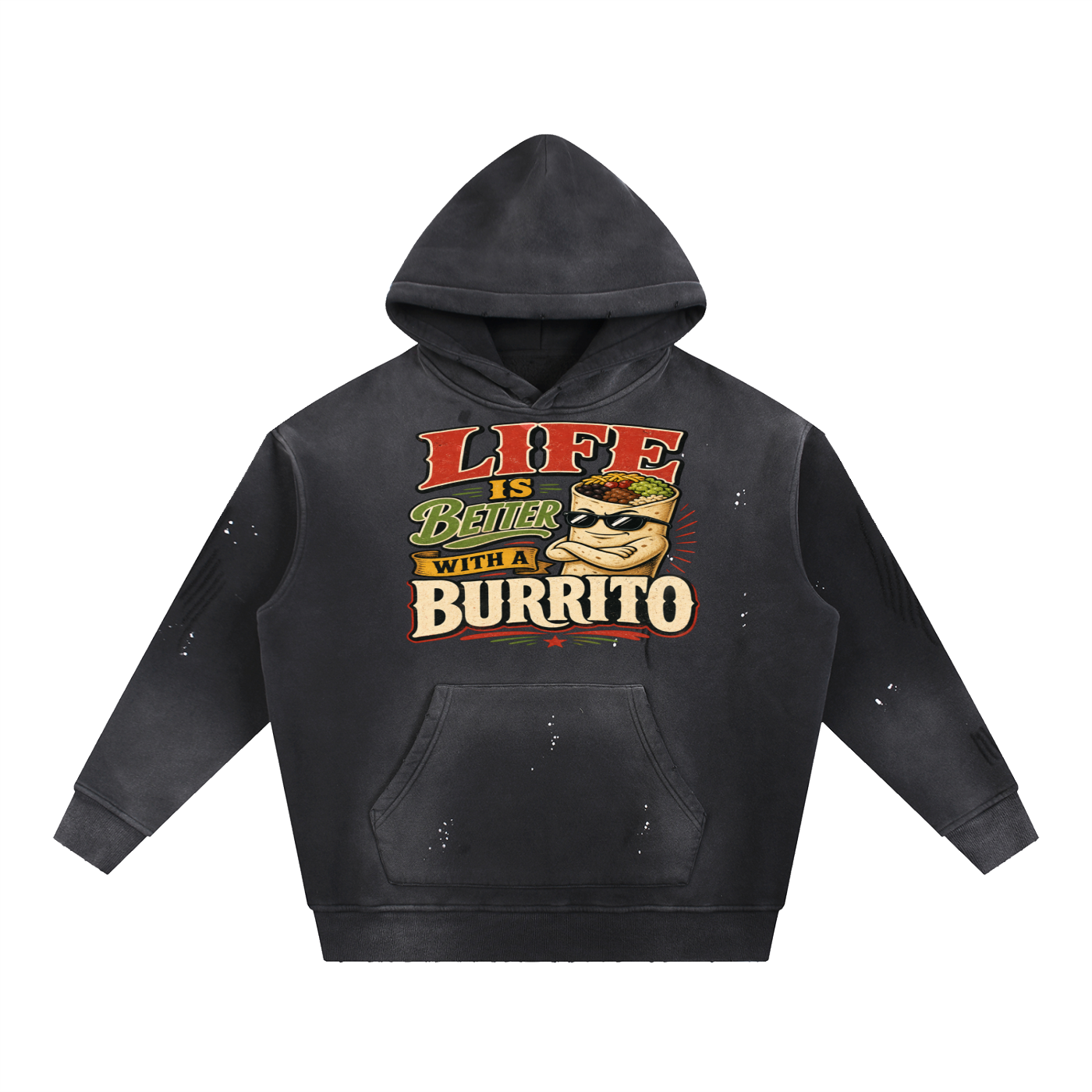 Life is better with a burrito-Vintage Washed Frayed Fleece Hoodie