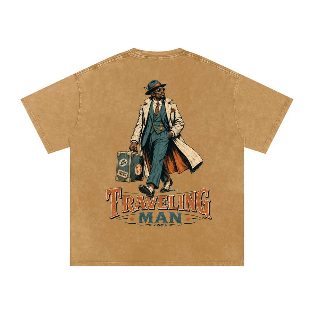Traveling man-Snow Washed Oversized Cotton T-Shirt
