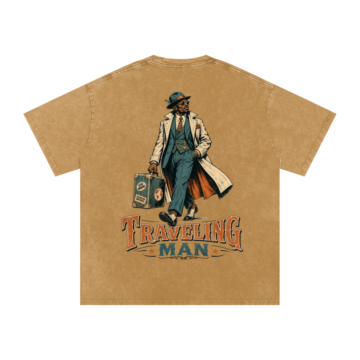 Traveling man-Snow Washed Oversized Cotton T-Shirt