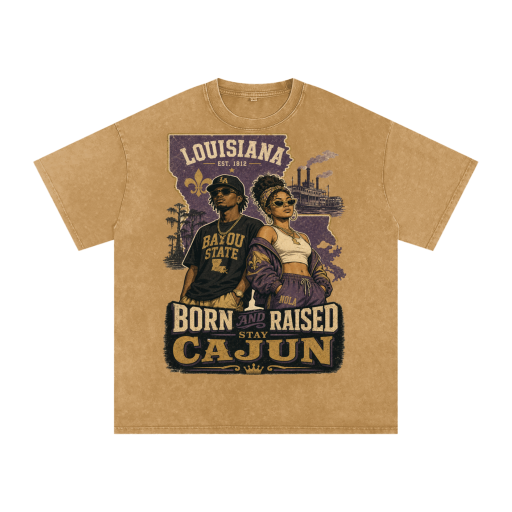 Louisiana-Snow Washed Oversized Cotton T-Shirt