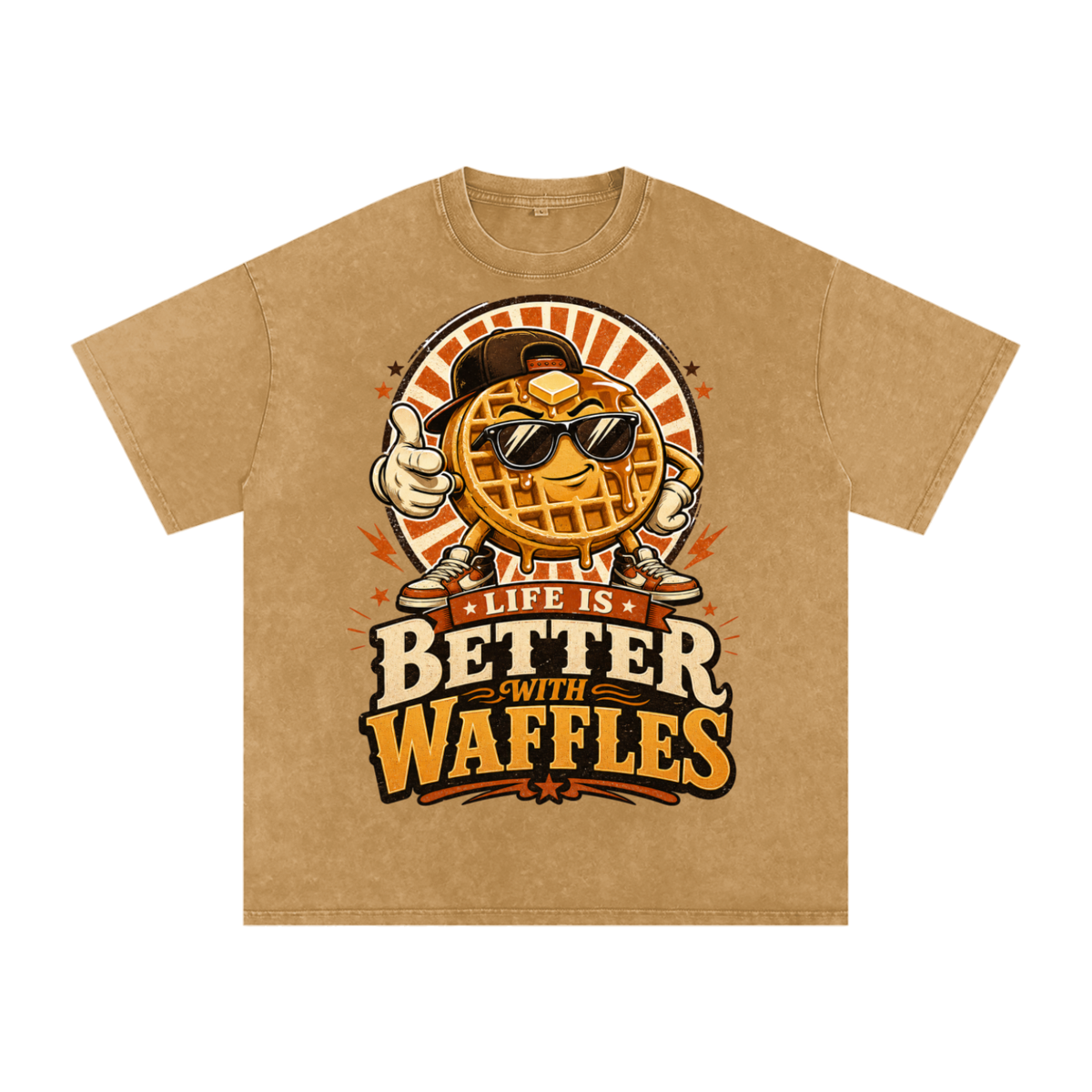 Life is better with waffles-Snow Washed Oversized Cotton T-Shirt