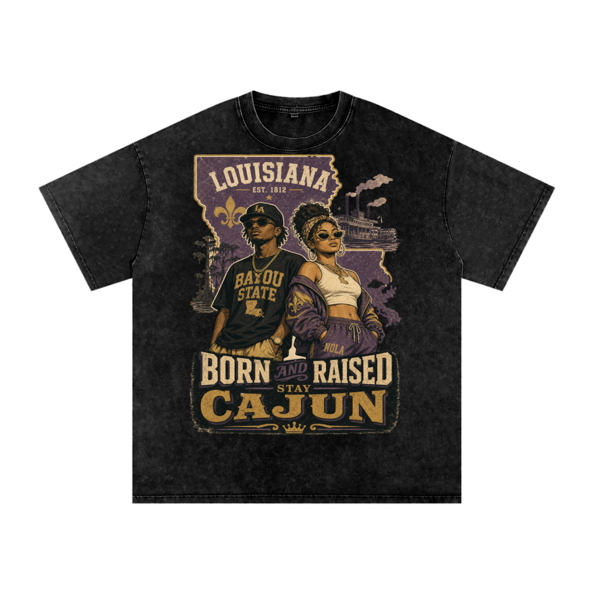 Louisiana-Snow Washed Oversized Cotton T-Shirt