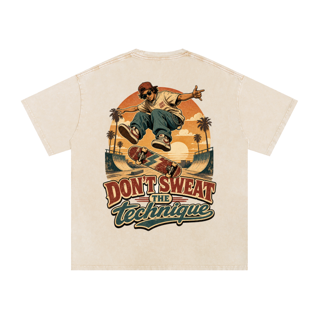 Don't sweat the technique-Snow Washed Oversized Cotton T-Shirt