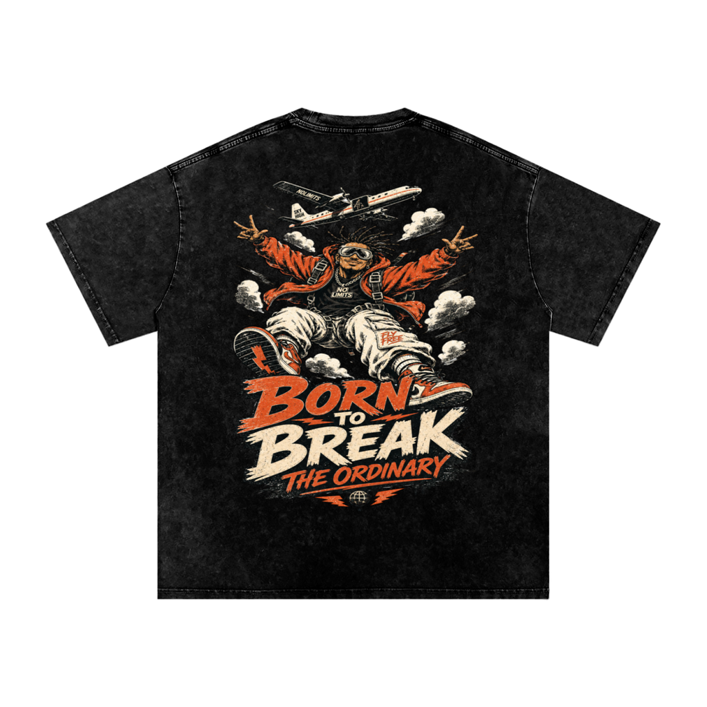 Born to break-Snow Washed Oversized Cotton T-Shirt