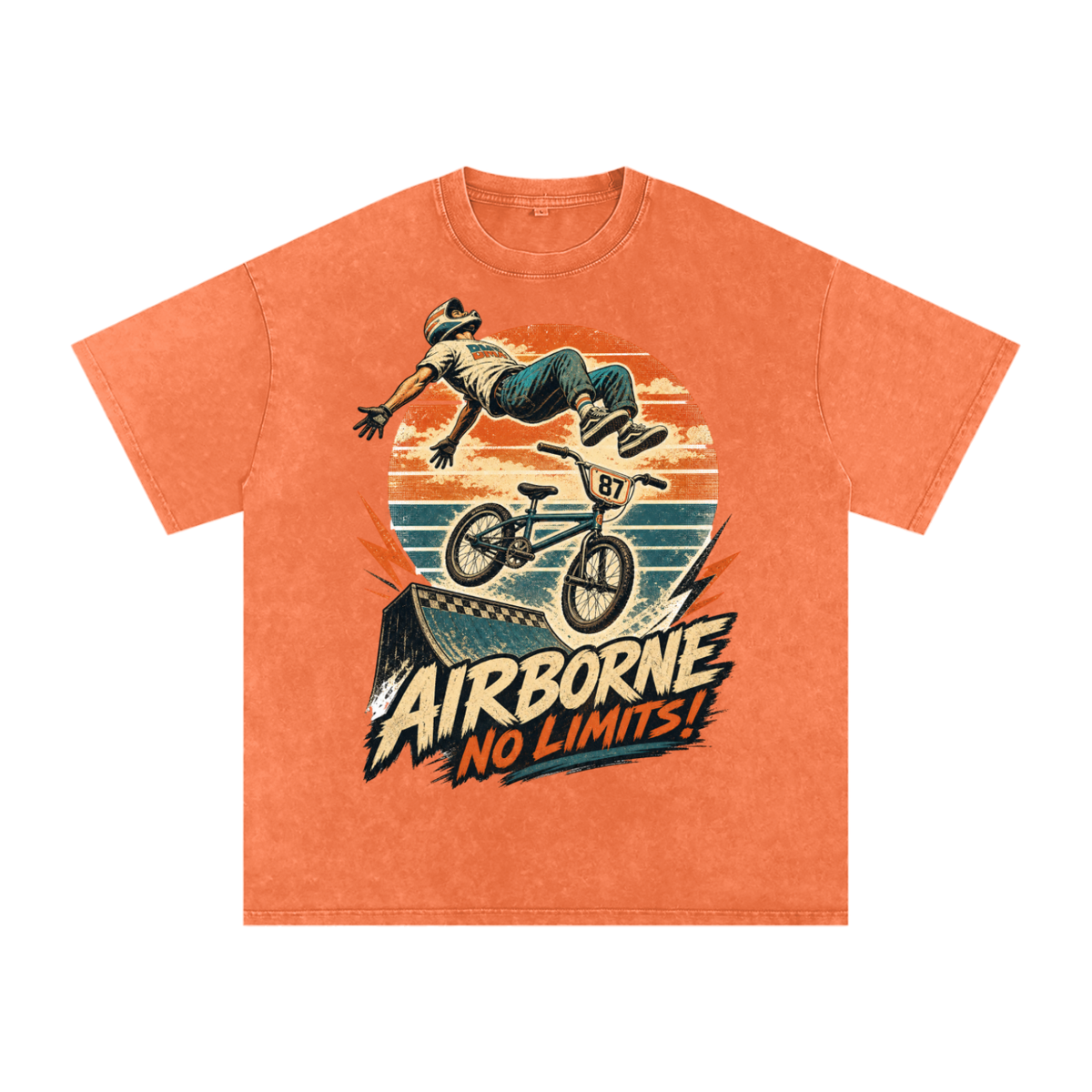Airborne no limits-Snow Washed Oversized Cotton T-Shirt