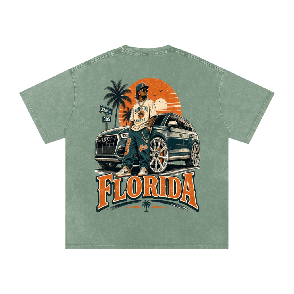 Florida-Snow Washed Oversized Cotton T-Shirt