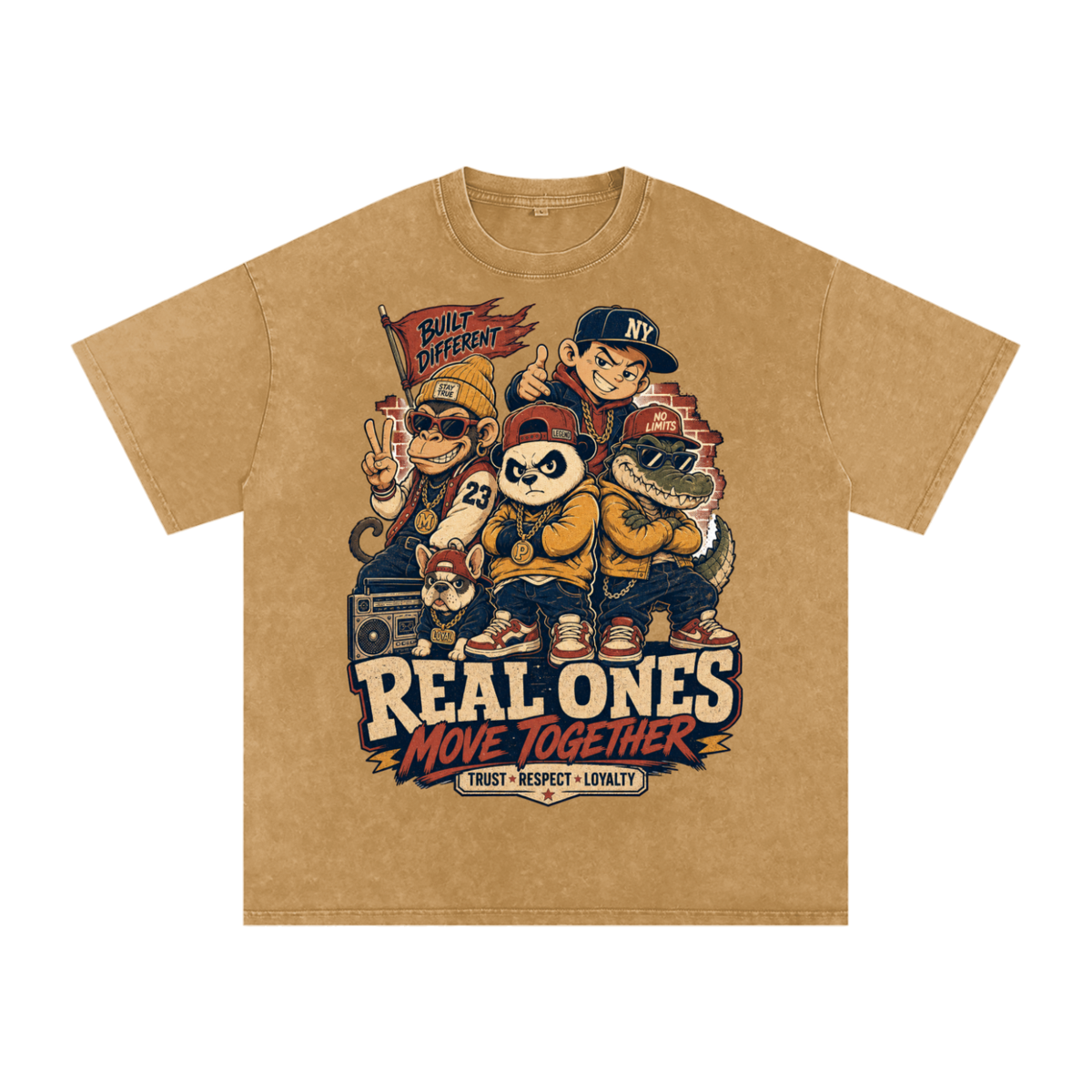 Real ones move together-Snow Washed Oversized Cotton T-Shirt