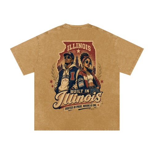 Built in Illinois-Snow Washed Oversized Cotton T-Shirt