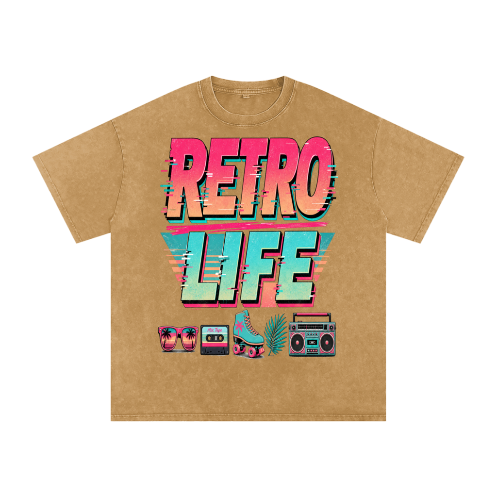 Retro Life Snow-Washed Oversized Cotton T-Shirt