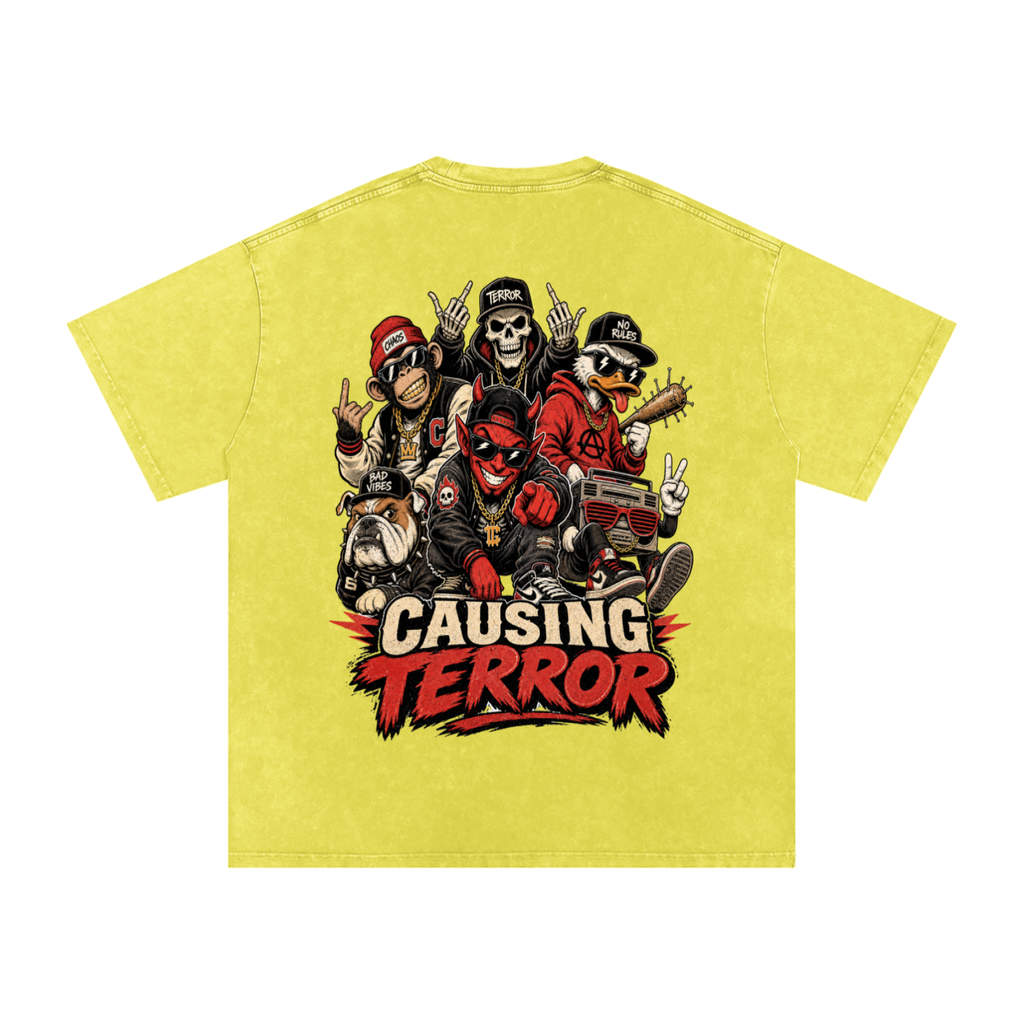 Causing terror-Snow Washed Oversized Cotton T-Shirt