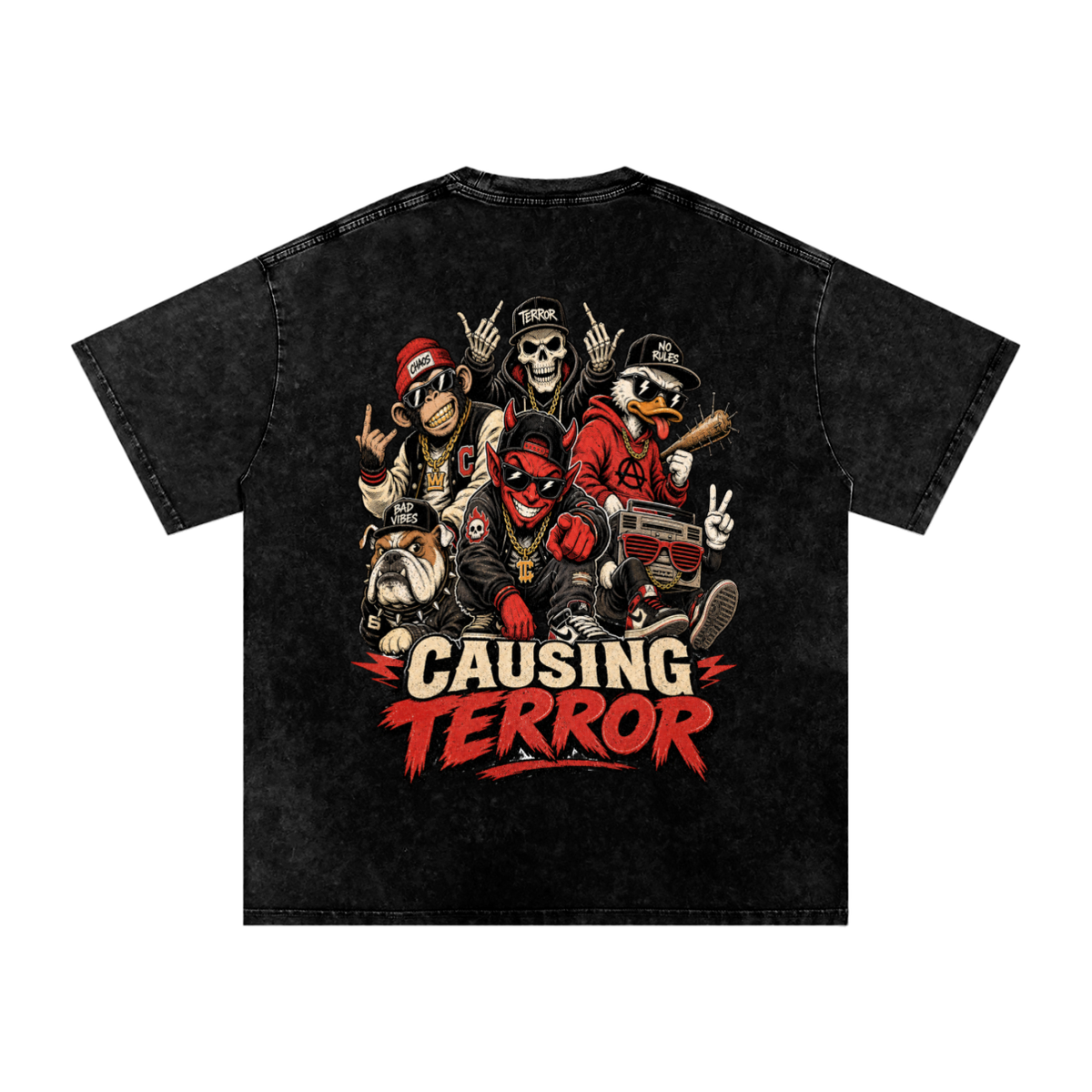 Causing terror-Snow Washed Oversized Cotton T-Shirt