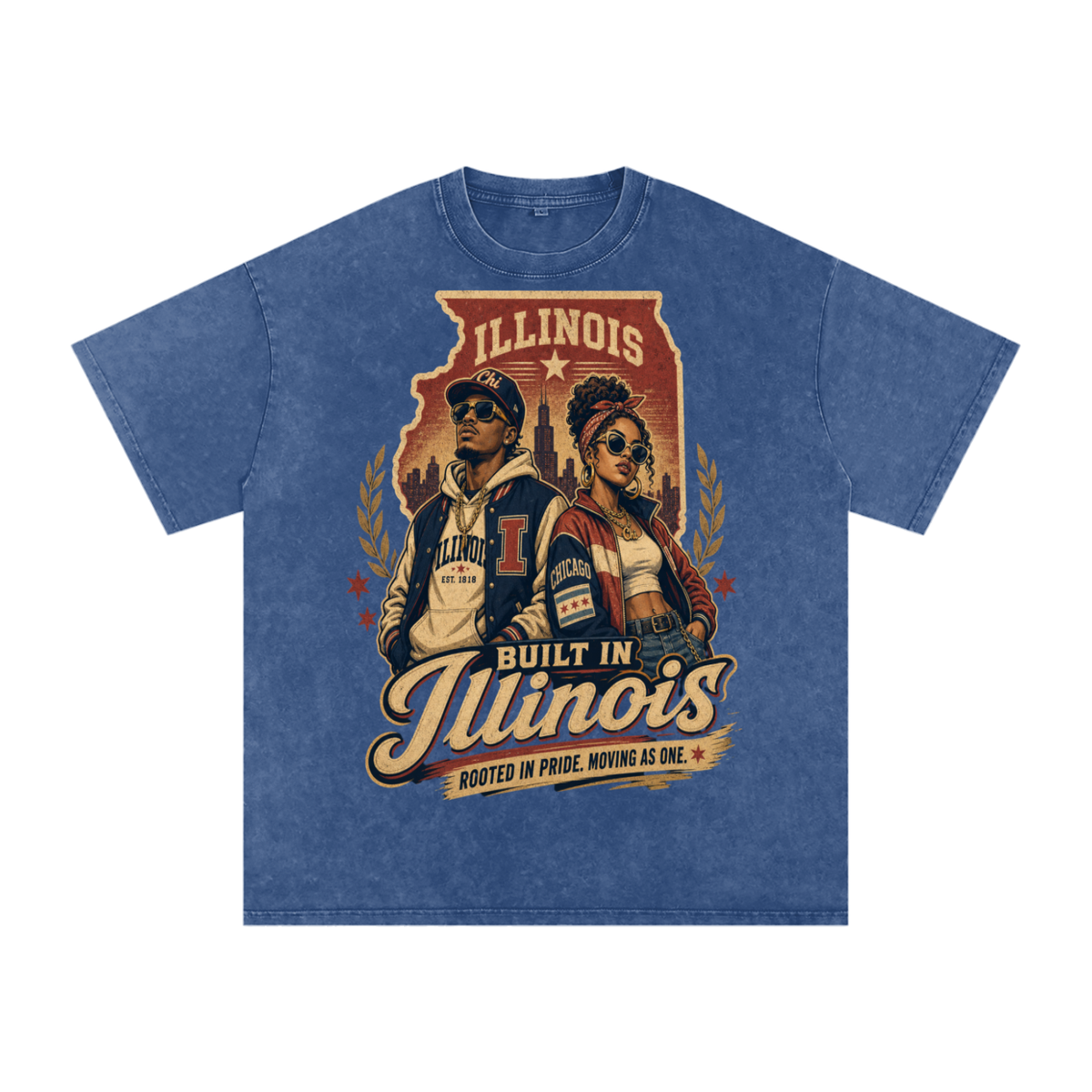 Built in Illinois-Snow Washed Oversized Cotton T-Shirt