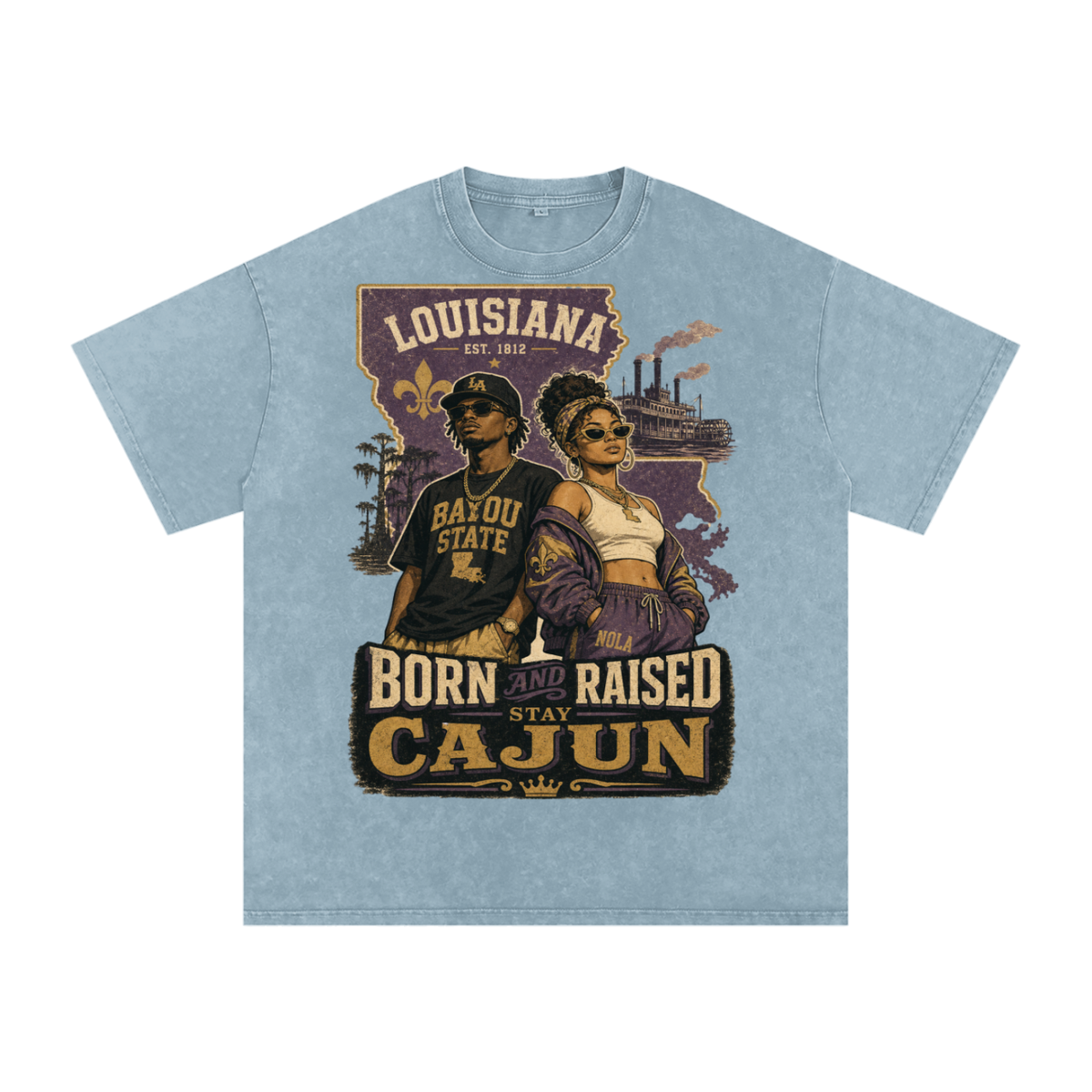 Louisiana-Snow Washed Oversized Cotton T-Shirt